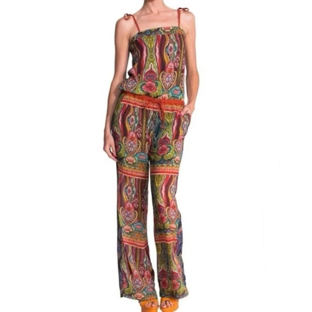 Desigual Floral Aztec Print Sleeveless Straps Wide Leg Jumpsuit 51P26D7 Size 32 - Picture 2 of 16